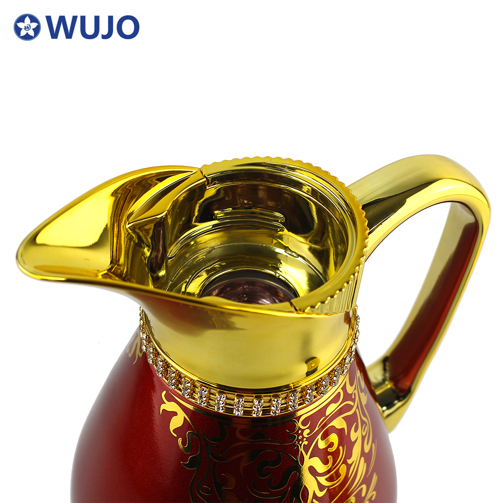 Wujo अनुकूलित उच्च गुणवत्ता 1 एल गुलाबी ग्लास रीफिल लॉक ढक्कन इन्सुलेट अरबी लक्जरी कॉफी पॉट